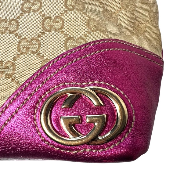 Gucci GG Monogram Tote Pink Leather Trim - Picture 5 of 15